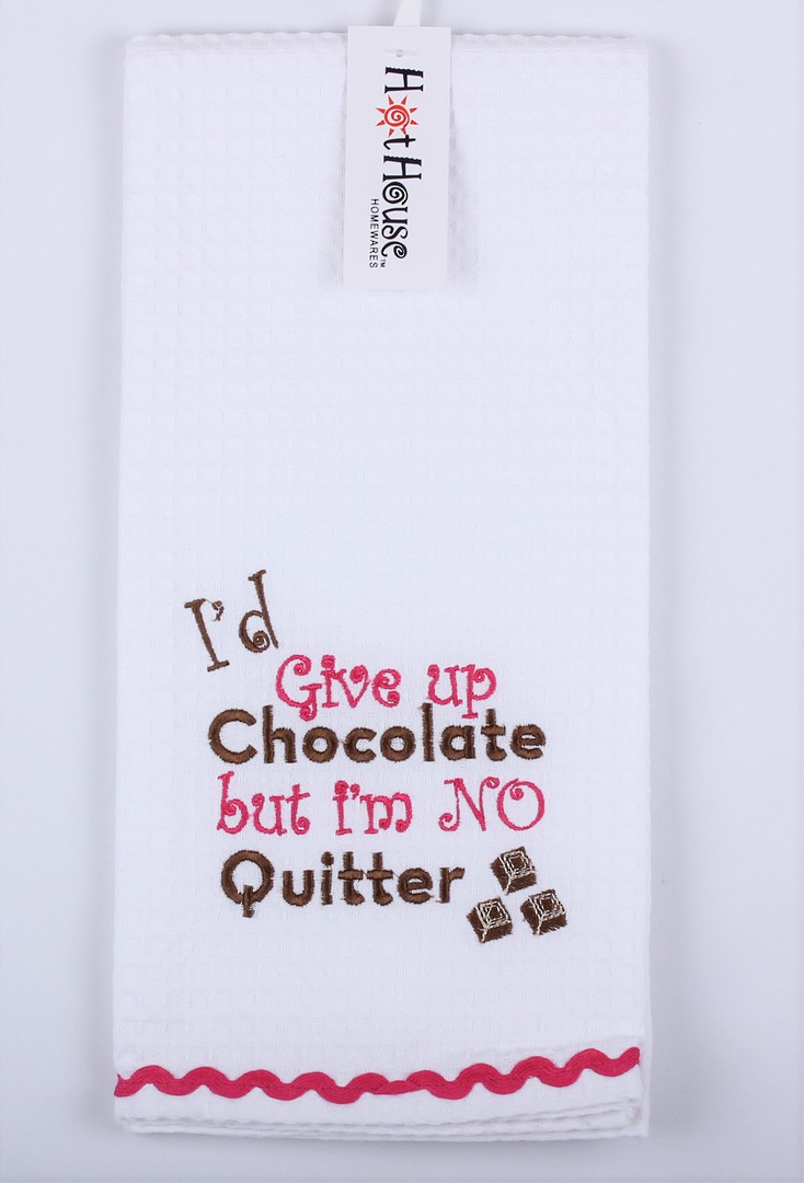 Tea towel "I'd give up chocolate but I'm no quitter" Code: T/T-GF/CHO/QUI. image 0